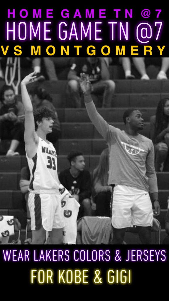 Home game tonight!!

VS Montgomery @ 7

Wear Lakers colors &amp; jerseys for Kobe &amp; Gigi 💜💛