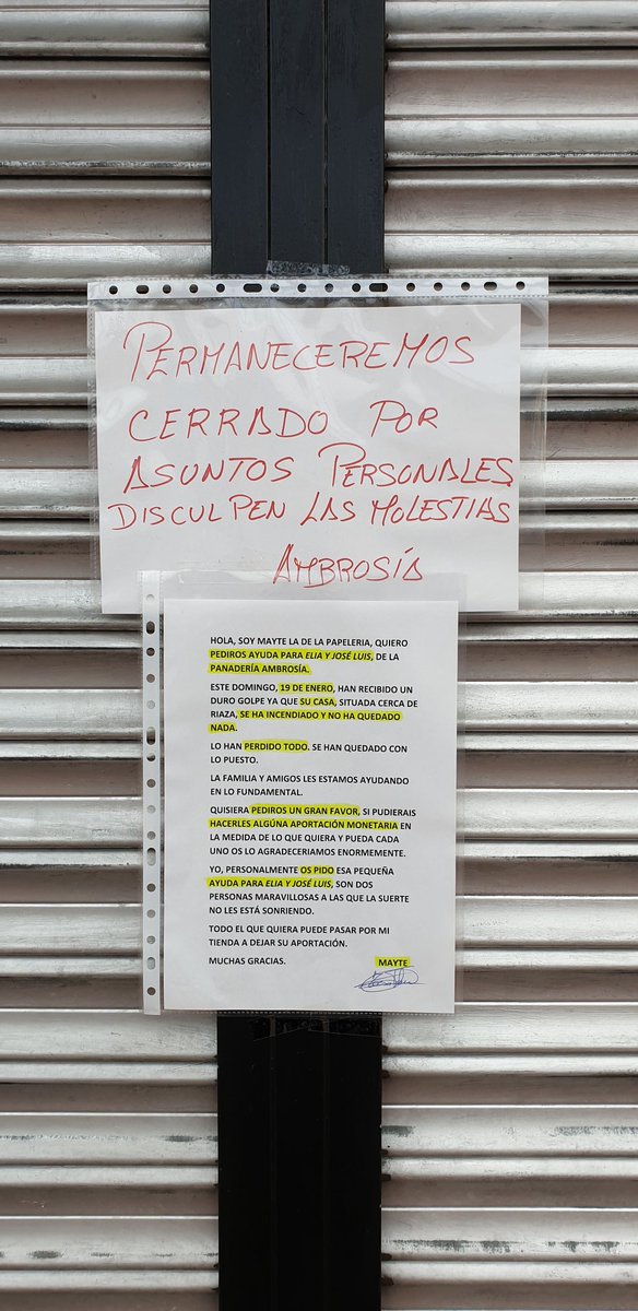 Jamoncitos's tweet photo. Hace días que la panadería de mi barrio está cerrada. Hoy, ha aparecido un nuevo cartel sobre el que pusieron los dueños. https://t.co/AA7gjNZetp