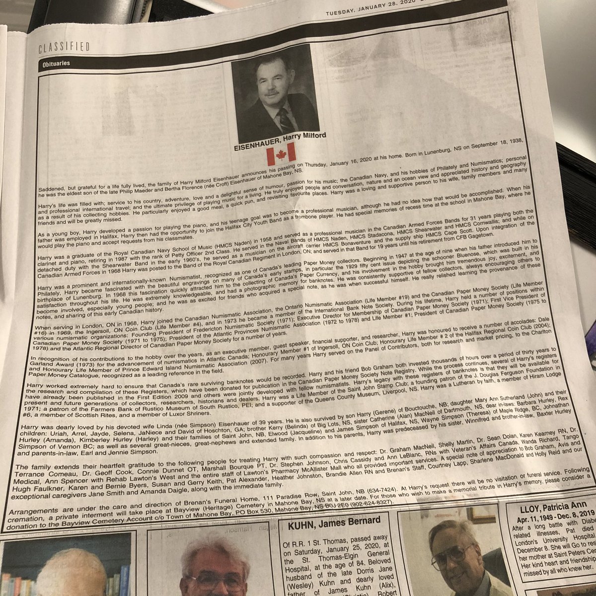 RobinatLFPress's tweet photo. I’m spending my morning researching ‘numismatics’ and learning more about Harry Milford Eisenhauer, after reading his half-page obituary in @LFPress. #rcna #Ingersoll #swont https://t.co/9zphohAipS