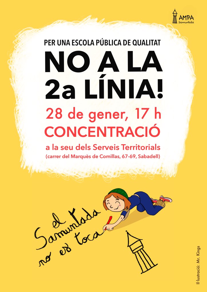 afasamuntada's tweet photo. 📣 Famílies, hem de ser-hi totes! 

Ens veiem aquesta tarda a la concentració. No hi podeu faltar! 

Per una escola pública de qualitat, #proumassificació, #proubarracons, #proubolets. Ni a l’@EscolaSamuntada, ni enlloc.

#defensemlapública
#elSamuntadaNOestoca
#alSamuntada1línia https://t.co/znpfuwN8NN