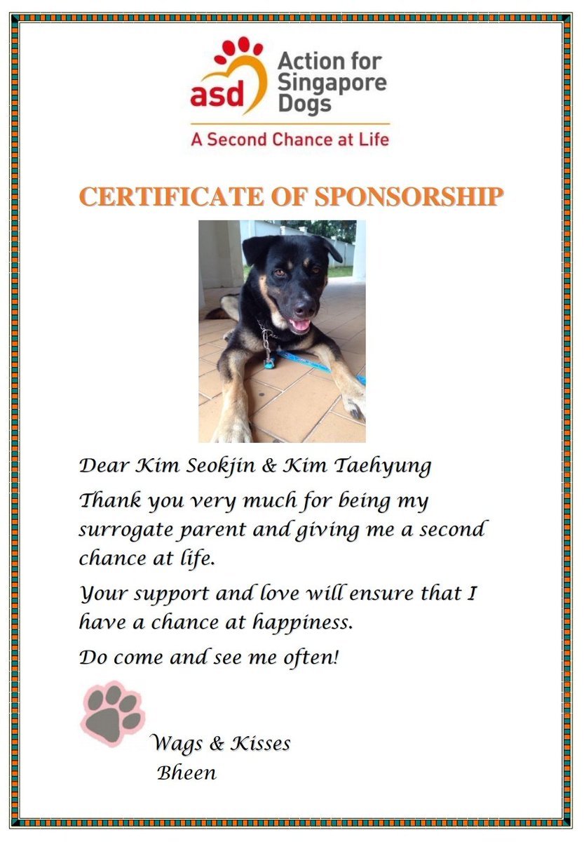 TaejinYou's tweet photo. @TaejinYou with the name of Kim Seokjin and Kim Taehyung has donated to ASD (Action for Singapore Dogs), total 500SGD.
We would like to thank all donators and admins who contributed to this act of kindness.
#BTS #KimTaehyung #KimSeokJin #bekind #spreadlove #loveyourself https://t.co/EqPZXCuMay