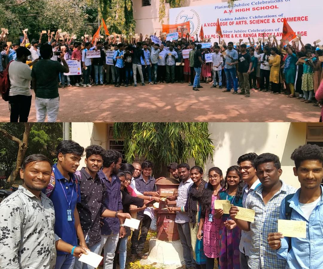 Krishna40037311's tweet photo. Day -2 #postcardprotest #avcollegebachao
As a part of Av College Bachao Andolan, today we had a post card protest, writing post cards to the Governor of Telangana saying -dismiss @navinmittal and make AV college into a Government college @KTRTRS @ABVPVoice https://t.co/y1zdOfobcT