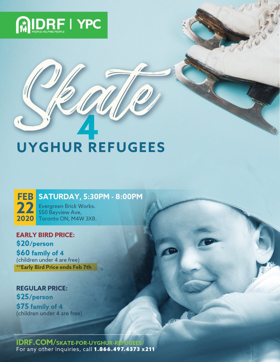 MariamHamaoui's tweet photo. Hi everyone — our campaign to support #Uyghur #refugees continues! @IDRFcanada Bring your family and friends and #Skate4UyghurRefugees on Feb 22nd 2020! Our early bird prices end Feb 7th! https://t.co/WN49JmLGTV #IDRF https://t.co/07975pXVmD