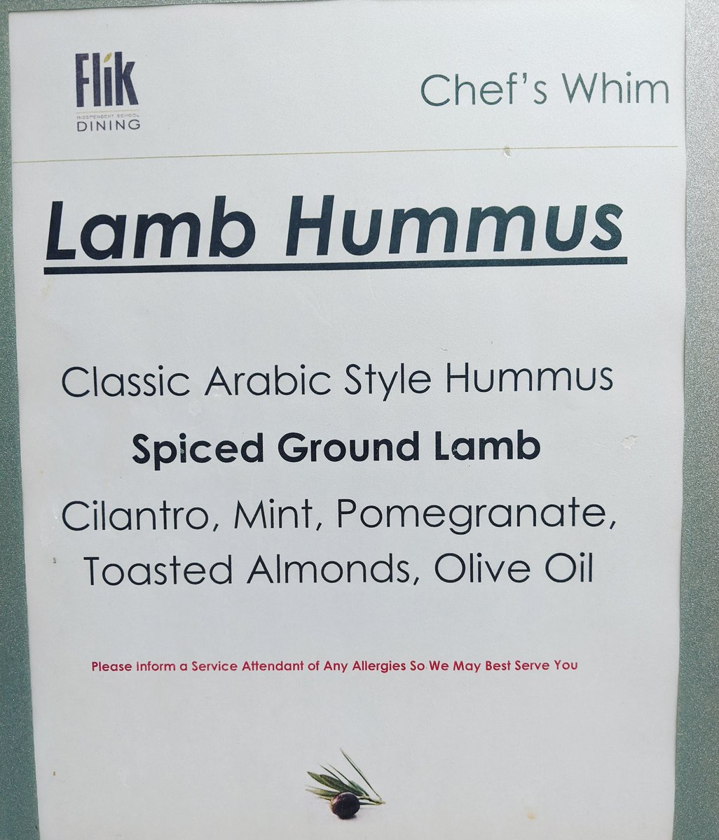 Eddie_Mundy's tweet photo. Lamb Hummus
.
@FlikISDining
.
#chefswhim #schoollunch #spiced #lamb #hummus #tahini #lemon #garlic #oliveoil #pomegranate #toastedalmond #cilantro #mint #eatshareconnect #teampixel https://t.co/IiKaFnPtR7