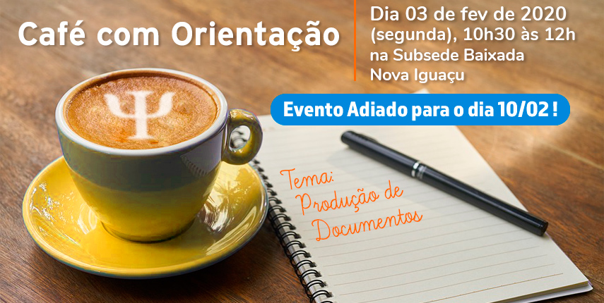 crprj's tweet photo. Foi adiada para 10 de fevereiro a 1ª edição do “Café com Orientação” na Subsede de Nova Iguaçu e que terá como tema “Produção de Documentos”. O evento acontecerá das 10h30min às 12h, é gratuito e voltado a psicólogas (os). 

Mais informações em https://t.co/RL8HsXlL32. https://t.co/UN7X0GvAoB