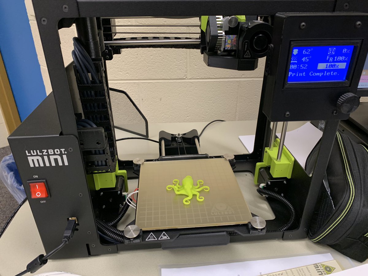 The first 3D print of the brand new lulzbot mini 2 at <a href="/HardingAvenue/">Harding Avenue Elem</a> #lulzbot #3dprinter #STEM #thisismcps