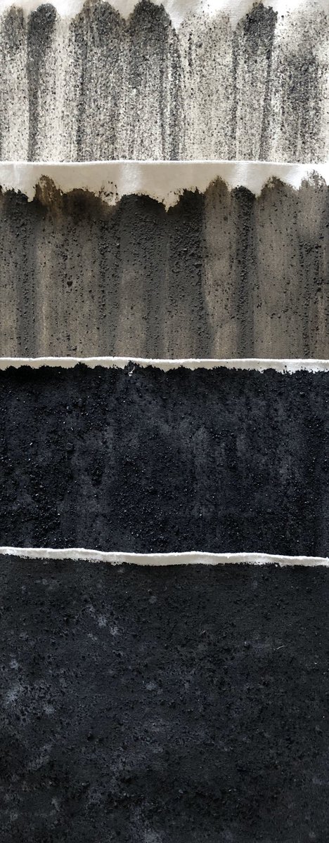 Kimnortondesign's tweet photo. Moving into black. 🌑

(From top to bottom)

1: Black sand  
2: Shale 
3: Coal 
4: Carbon 

Beginning to work with the Kimmeridge materials collected back in Nov. 

#kimmeridgebay #Dorset #materials #canvas #panels #black #making #10objects #landscape #environment https://t.co/zyBwCq1ojB