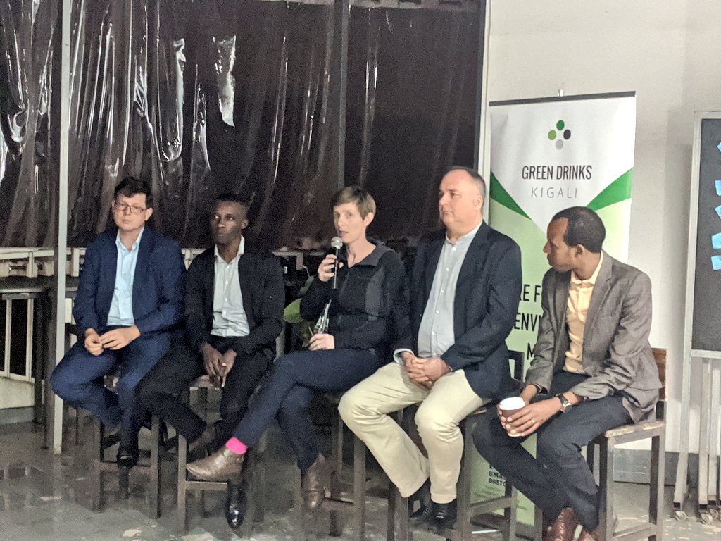Our distinguished panel of experts are now answering questions on flooding and water management in #Rwanda at tonight's #GreenDrinks Kigali event at <a href="/ImpactHubKigali/">Impact Hub Kigali</a>.