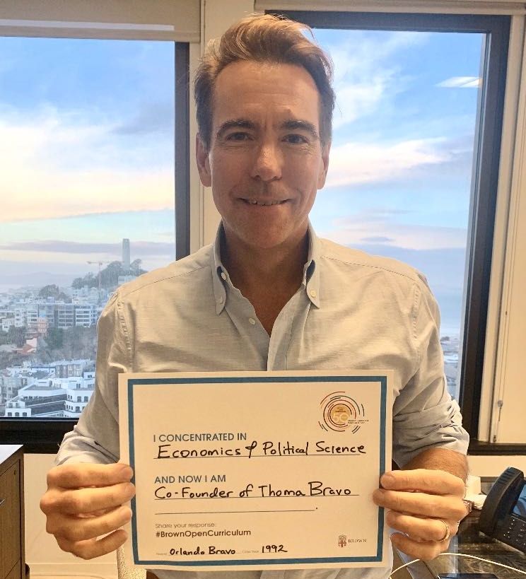 OrlandoBravoTB's tweet photo. I concentrated in Economics and Political Science at @BrownUniversity, and now I’m a Co-Founder and Managing Partner at @ThomaBravo. Couldn’t be prouder to be an alum of the #OpenCurriculum – happy 50th anniversary! #EverTrue https://t.co/Gva8NyOWKN