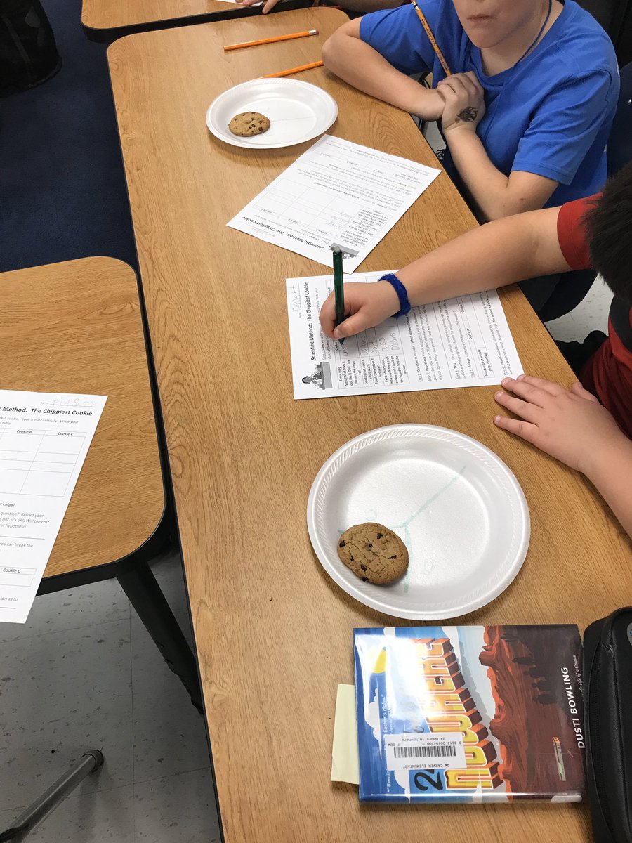 MsHouksclass's tweet photo. Following the scientific method, then using our data to create frequency tables and line plots to determine which brand of cookie is the “chippiest”, is “yummy”! #TweetingTuesday @GWCarverES https://t.co/YaawdsDPEy