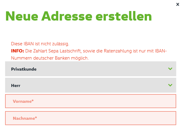 K4aaKi's tweet photo. @VfL_Wolfsburg Man kann beim Onlinekauf keine neue Adresse hinzufügen, weil die Felder Vorname und Name gesperrt sind. Die Fehlermeldung passt auch nicht, oder? https://t.co/0Z4iFDsT3y
