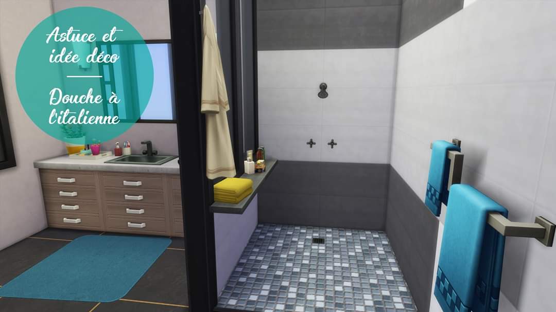 SundaySims2's tweet photo. Avec la nouvelle douche du pack A la fac, il est possible de créer une douche à l'italienne sans CC!
Construisez un mur, placer deux grandes fenêtres pour créer un par douche, installer des étagères pour placer des produits et enfin, placer la douche sur le mur du fond. @LesSims https://t.co/tNbvgDRHDp