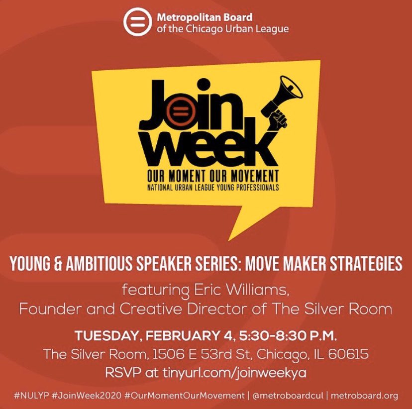 thesilverroom's tweet photo. Join us for #JoinWeek2020 next week, and lock in Tuesday for a talk on Move Making Strategies with @ericsilver1 & @MetroBoardCUL!
Register Here: https://t.co/Gan8xCCJBg https://t.co/PkXIxg619b