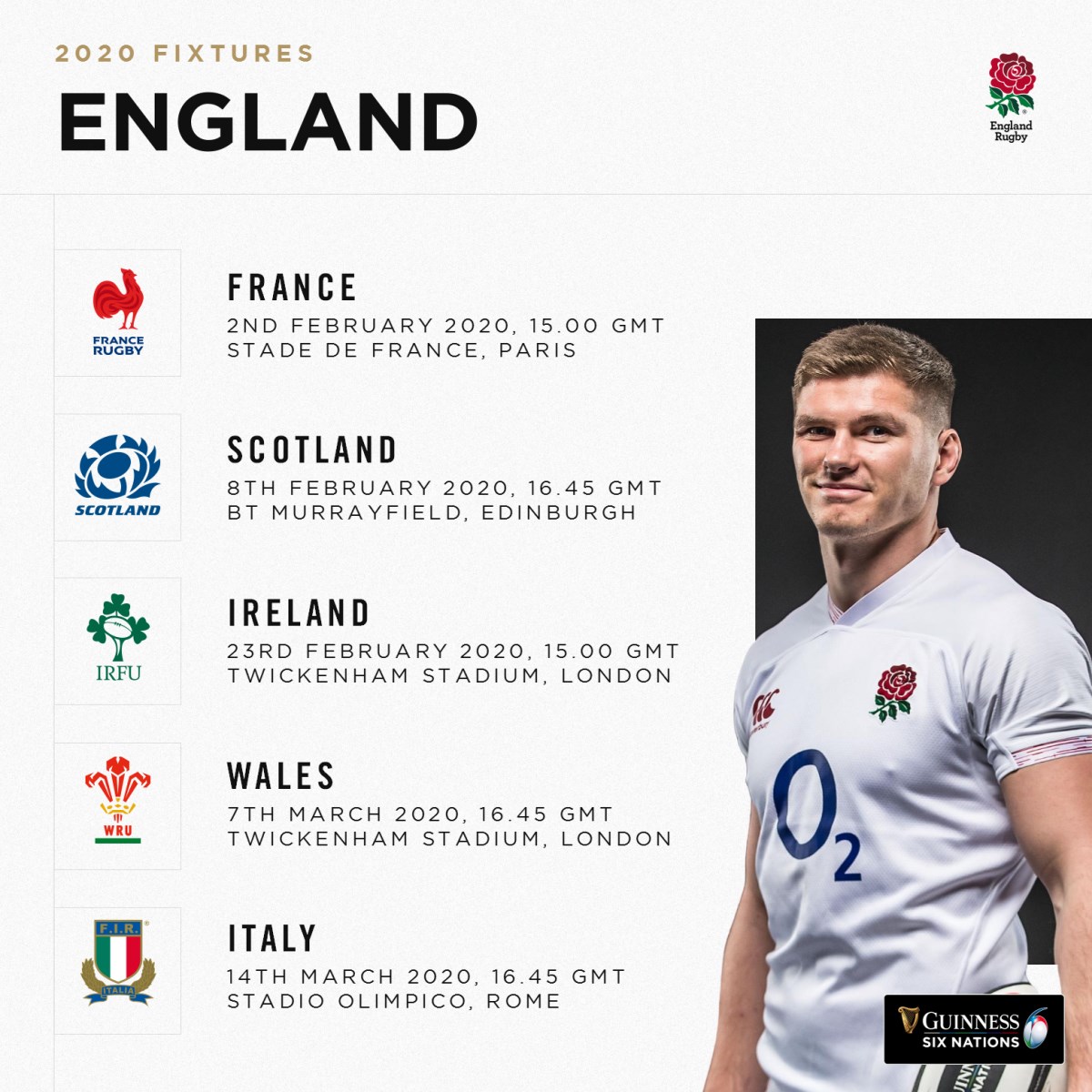 2020 Fixtures | England

<a href="/EnglandRugby/">England Rugby</a> kick off their 2020 Championship with a Le Crunch fixture in Paris. 

#GuinnessSixNations