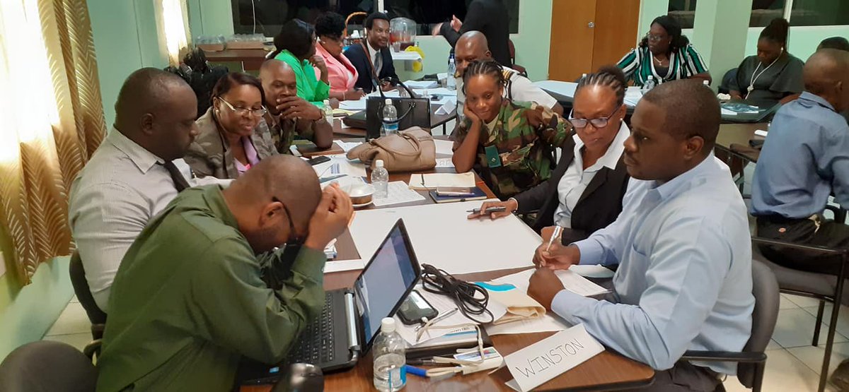 COPSKNPolice's tweet photo. Police Officers and Soldiers brainstorming during an activity at the Crime Victimisation Survey Training Course. The training is hosted by the Ministry of National Security #MONS and the facilitators are from the United Nations Office on Drugs and Crime @CdE_UNODC #RSCNPF #Police https://t.co/Ln6EWA0PoU