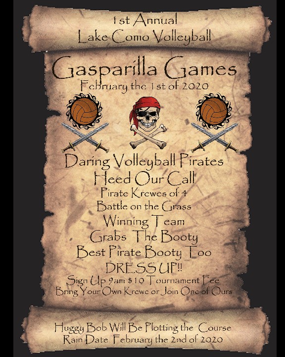 Volleyball Gasparilla Games Saturday Feb. 1.  Special deal: Only $10 resort admission for nudist players who are not Lake Como members.