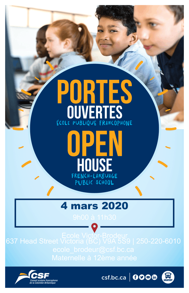 csf_brodeur's tweet photo. Venez nous rencontrer pour la journée porte ouverte qui aura lieu le 4 mars à l'École Victor Brodeur. 😊

9h00 / 11h30 https://t.co/1JB7KojSC5