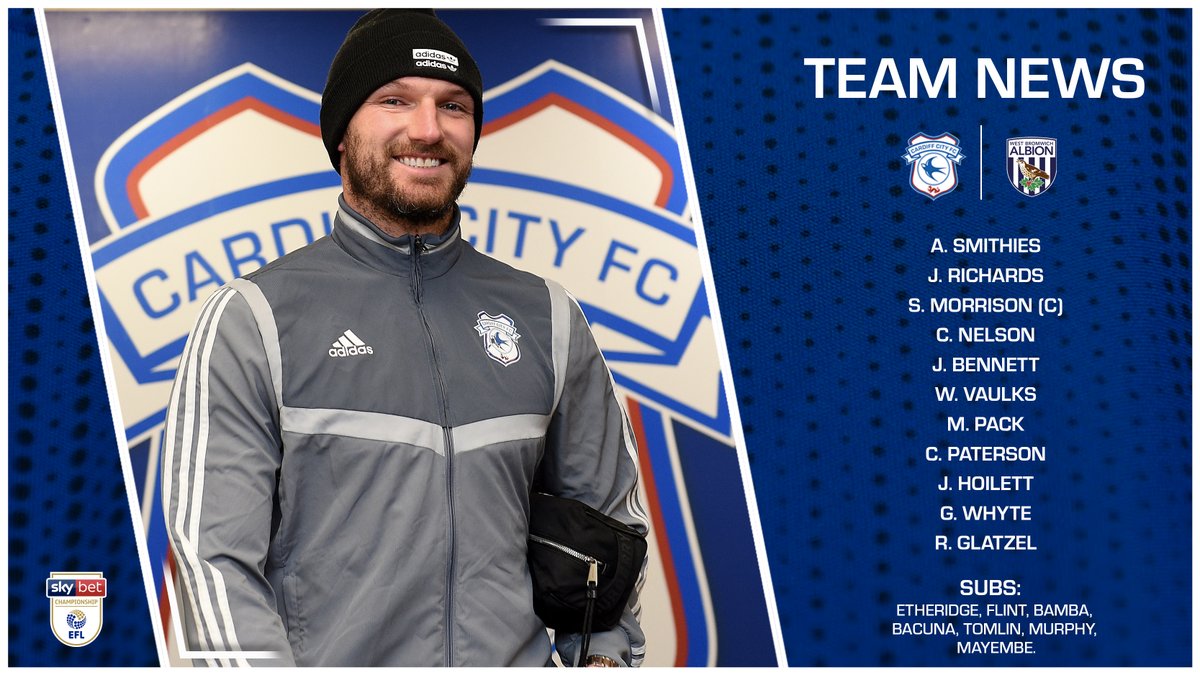 CardiffCityFC's tweet photo. 🔢 TEAM NEWS: #CardiffCity vs. @WBA

Moz &amp; Nelson at CB. #RG9 up top. @CF11Academy prospect Ntazana Mayembe on the bench.

#CityAsOne https://t.co/Elt0xdziGm