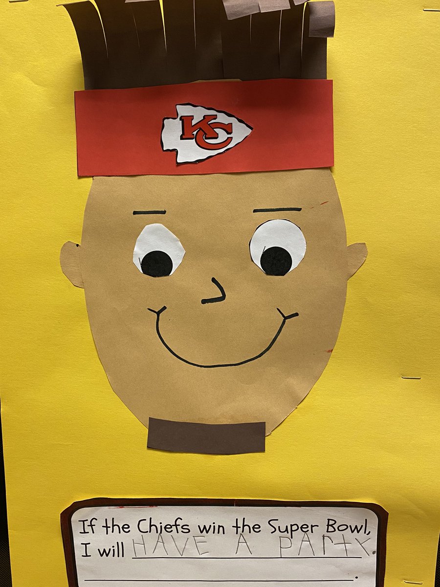 Showing our excitement for a possible Chiefs victory! We loved making Patrick Mahomes! <a href="/principalRiley/">Mary Riley</a> <a href="/SREFalcons/">Sunset Ridge Elem.</a> <a href="/bvschools/">Blue Valley Schools</a> #ChiefsKindgom  #SuperBowlLIV