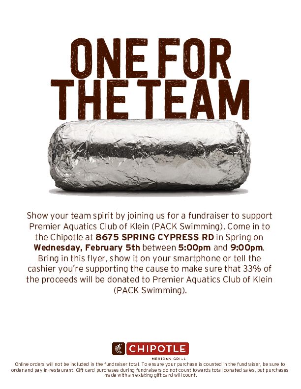 packswimming's tweet photo. Save the date!  Next Wednesday, February 5th come on out to Chipotle and mention PACK swimming. https://t.co/i6QeXiYBrP