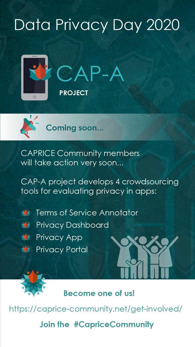 CapriceSociety's tweet photo. We are celebrating #DataPrivacyDay2020. Learn more about our @NgiTrust project CAP-A and join @CapriceSociety (#CapriceCommunity)🧑🤝🧑Become one of us: https://t.co/m4AmIzbQNQ
#privacyaware #crowdsourcing #dataprivacy #GDPR @NGI4eu @ISL_ICS_FORTH @in2_tweet @FORTH_ITE @PrivacyPros https://t.co/6sslAnSFNo