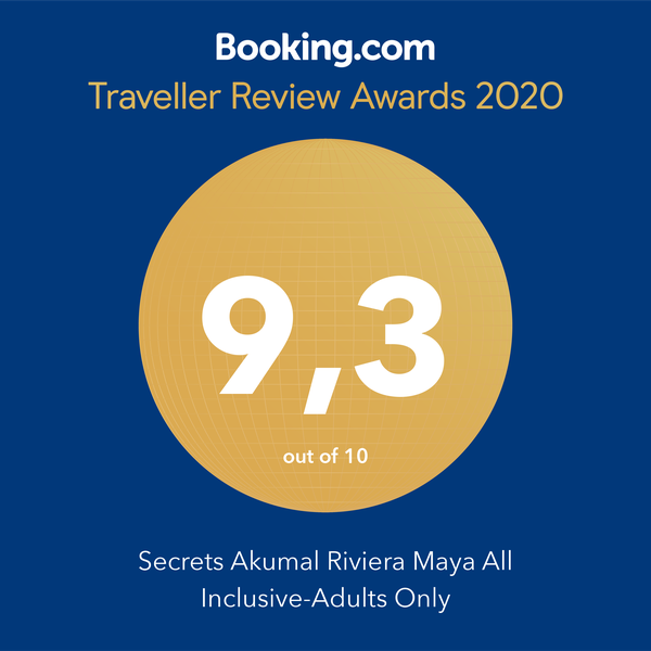 Our team at #SecretsAkumal Riviera Maya is happy to showcase our new recognition, the Traveler Review Award 2020. Thank you for the time you have spent sharing your experiences through Booking. 🏝 #Bookingcom
