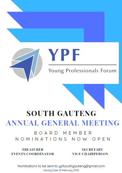 YPFSouthGauteng's tweet photo. It's that time again! The YPF South Gauteng AGM is just around the corner...Nominations are now opened. Contact us for more information regarding the relevant nomination forms. We look forward to hearing from you! #2020YPFAGM #20Plenty #CESAYPF https://t.co/3HH0OgcK9B