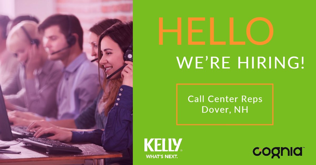 DagneGoodwin's tweet photo. Call Center Representatives needed in Dover NH at Cognia, $15.50 an hour! Did you know when you work at Kelly you can get a 20% discount on your cell phone plan? 
Apply here: https://t.co/3mHYJN6tPn

#Hotjob #interviewing #jobs https://t.co/QnKtQsOCjl