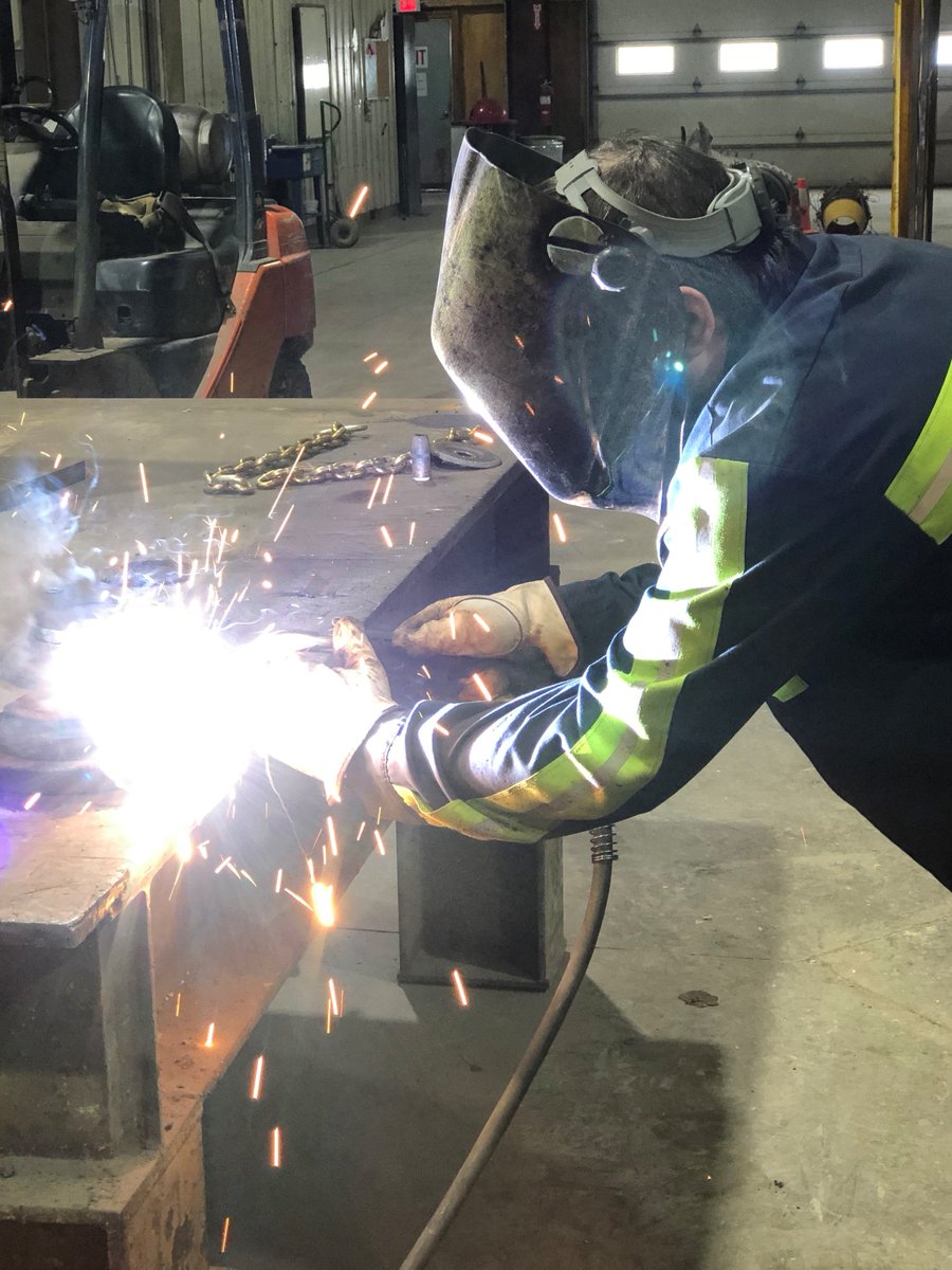 PattisonSand's tweet photo. Dustin Lewey, a member of our Maintenance Department, is in full PPE (personal protective equipment) to weld in our Shop facility. Our fabrication team is always working hard to make improvements and keep up with maintenance and repairs. #PattisonSand #fabrication https://t.co/cGcSnUR52Z