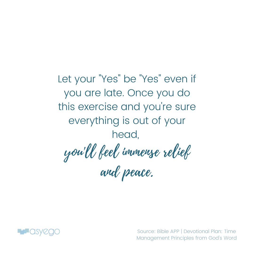 asyegoconnect's tweet photo. Let your "Yes" be "Yes" even if you are late. Once you do this you'll feel immense relief and peace
💎
Que tu "Sí" sea "Sí" incluso si está retrasado. una vez que realices este ejercicio sentirá un inmenso alivio y paz.

Bible APP|Time Management Principles from God's Word https://t.co/JXTlgtrQ1J