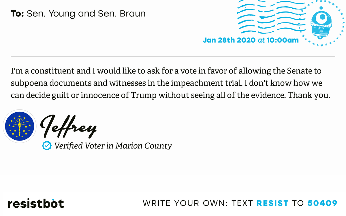 openletterbot's tweet photo. I just delivered this letter from Jeffrey in Indianapolis, Ind. to @SenToddYoung and @SenatorBraun #IN07 #INpolitics #Impeach https://t.co/OFa2QNSHWK
