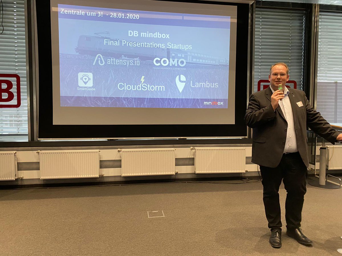 dbmindbox's tweet photo. Meanwhile at #Zentraleum3! our current #startups show their results after #100days @dbmindbox startup program for #DBRegionalTraffic. Rock the stage #GoComo, @CloudStormRPA, @lambusapp, #Attensysio &amp; @SmartGuide 🥳 https://t.co/vXXfMvTORc