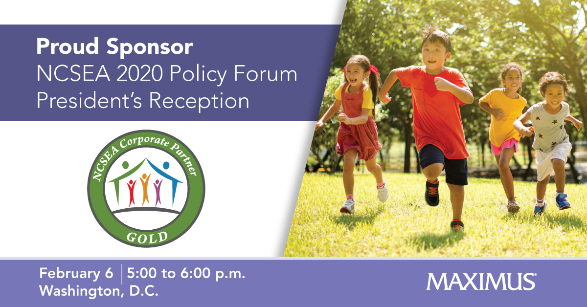 Maximus_news's tweet photo. We are excited to sponsor the #NCSEA2020 Policy Forum President’s Reception on February 6 at 5:00 p.m. ET. Please join us! #MAXIMUSHHS #NCSEALeads #childsupport #childsupportenforcement https://t.co/U9MSTiCp5D