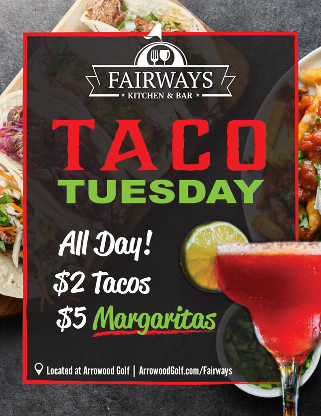 GolfArrowood's tweet photo. Join us for Taco Tuesday at Fairways Kitchen and Bar! 🌮🍻🍹 https://t.co/9k9lpDa6gW
