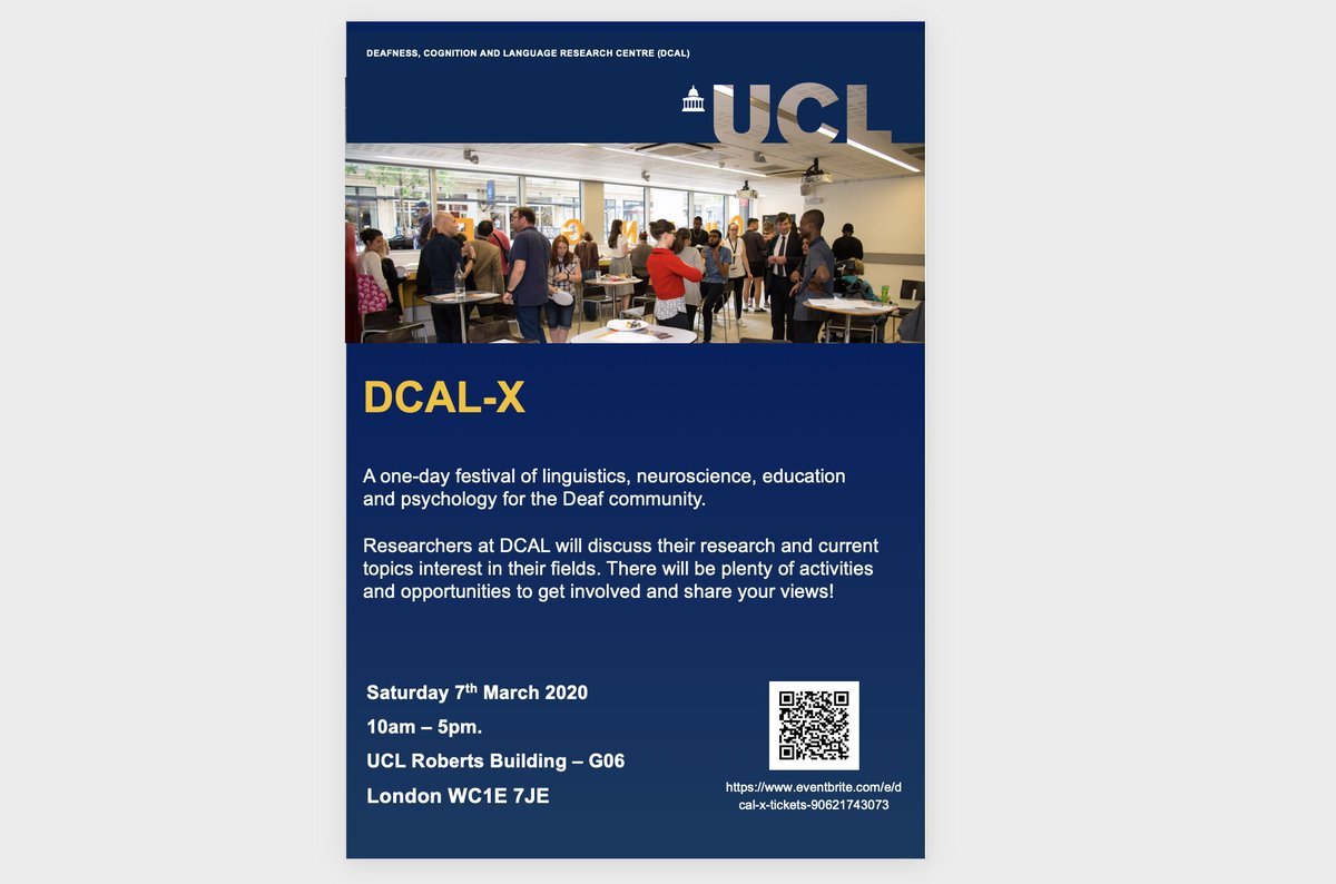 DCAL-X is here! Join us for a one-day festival where members of <a href="/DCAL_UCL/">DCAL</a> share their research with the wider community! Please register here:
eventbrite.com/e/dcal-x-ticke…

Saturday 7th March 2020. 

BSL interpreters + STTR provided.

We look forward to seeing all of you!
