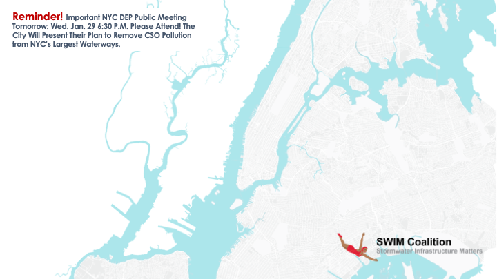 SWIMCoalition's tweet photo. Reminder! Be sure to attend or send a representative to  the DEP public meeting tomorrow on how they plan to reduce sewage in NYC's largest waterways. Click here: https://t.co/m4AzLQ5xXi for details and to register for the meeting. https://t.co/Z5h3eO3W9C