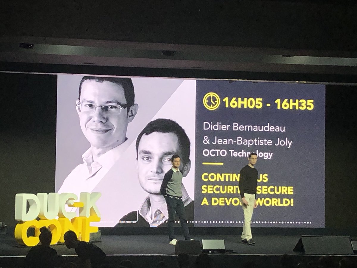 EtienneBernoux's tweet photo. #LaDuckConf Didier Bernaudeau et Jean-Baptiste Joly nous parle de sécurité continu. https://t.co/mLh8So1btl