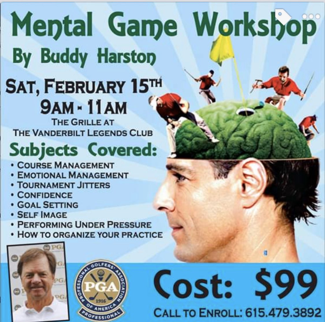 buddyharston's tweet photo. Want to take your game to the next level? You need to get your head on straight and take your mental game seriously. Join me on Feb 15th at the Vanderbilt Legends Club. All ages and abilities welcome. Non https://t.co/Ul2K6qxbvG