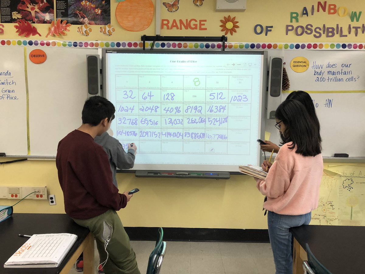 WenWanso's tweet image. 📖 Story time with One Grain of Rice 🍚 to show the power of doubling just like cells! @WTClarkeMS #celldivision #mathinscience #teamwork #studentsteachingstudents