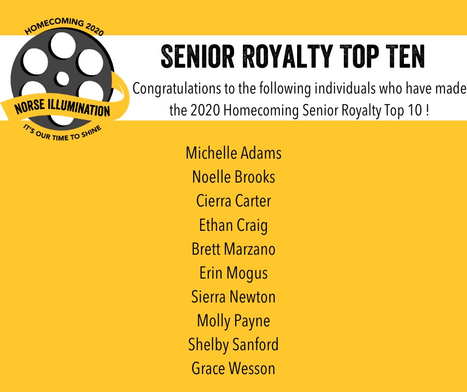 Congratulations to our 2020 Junior and Senior Royalty Candidates! They will be announced at next Thursday and Saturday's Basketball Games! #NorseUp #OurTimetoShine
