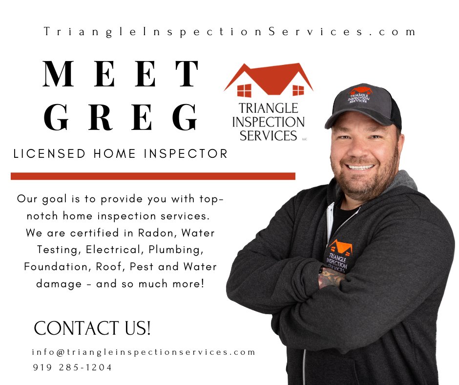 LlcTriangle's tweet image. Triangle Inspection Service's Greg is a licensed home inspector ready to meet your home inspection needs! #triangleinspectionservices #homeinspector #realestatenc #homeinspection #NorthCarolina