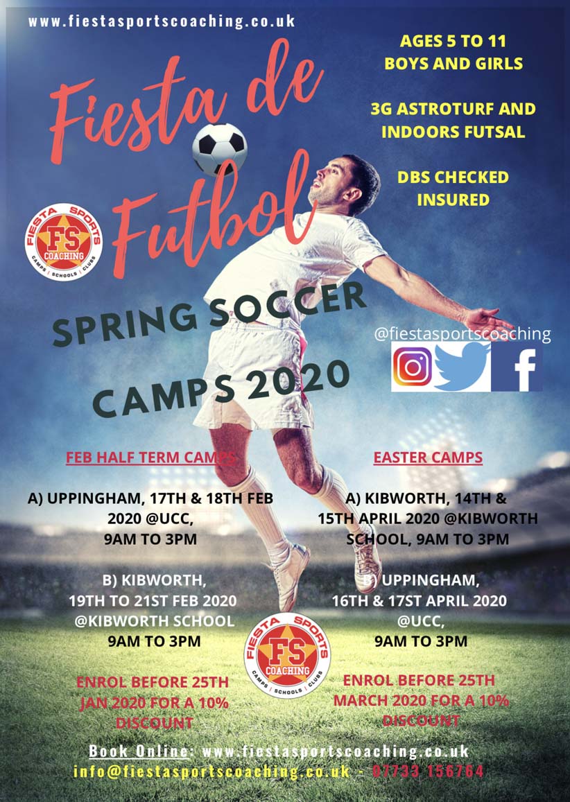 What's On Event: Fiesta de futbol Feb Half term Uppingham Camp: When: February 17, 2020 – February 18, 2020 all-day Where: Uppingham Community College, London Rd, Uppingham, Oakham LE15 9TJ, UK Join us for our Uppingham February Half Term holiday… dlvr.it/RNvyYr