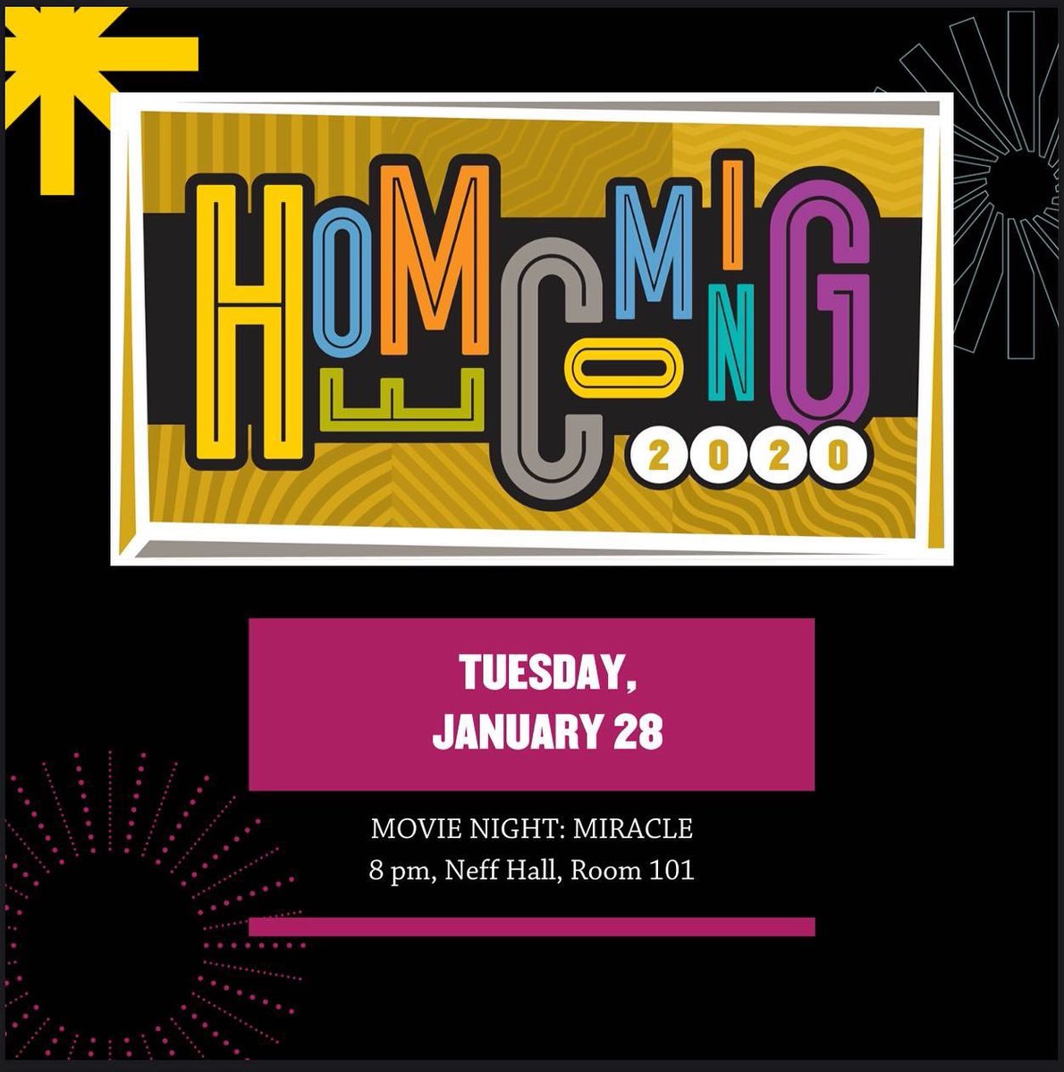 PurdueFWSA's tweet photo. We kick-off Homecoming Week tonight with a showing of Miracle ahead of next week’s Omnibus conversation with former USA Hockey Captain Mike Eruzione! Both FREE for students. See you tonight! #pfwhomecoming2020 https://t.co/n0muajkSx1