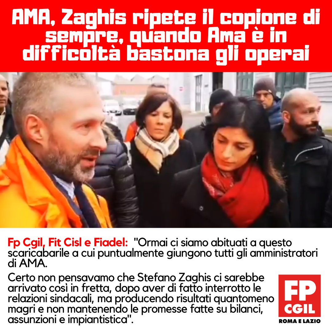 fpcgilromalazio's tweet photo. AMA, #Cgil Cisl Fiadel:“Abituati a scaricabarile. Non pensavamo che Zaghis ci arrivasse così in fretta, dopo aver interrotto le relazioni sindacali, senza aver mantenuto promesse su bilanci, assunzioni e impianti”.
➡️https://t.co/dtvcEY284e
#LavoriAMOxRoma #RomaPulita #AmaNonMama https://t.co/lGeCL9H31q