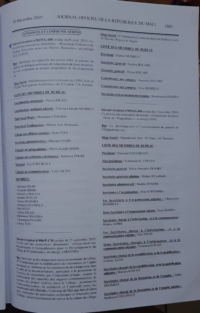 RejadhM's tweet photo. le REJADH MALI vient de paraître au journal officiel de la République du Mali au degré numéro 47. https://t.co/kEV4o8PB0v