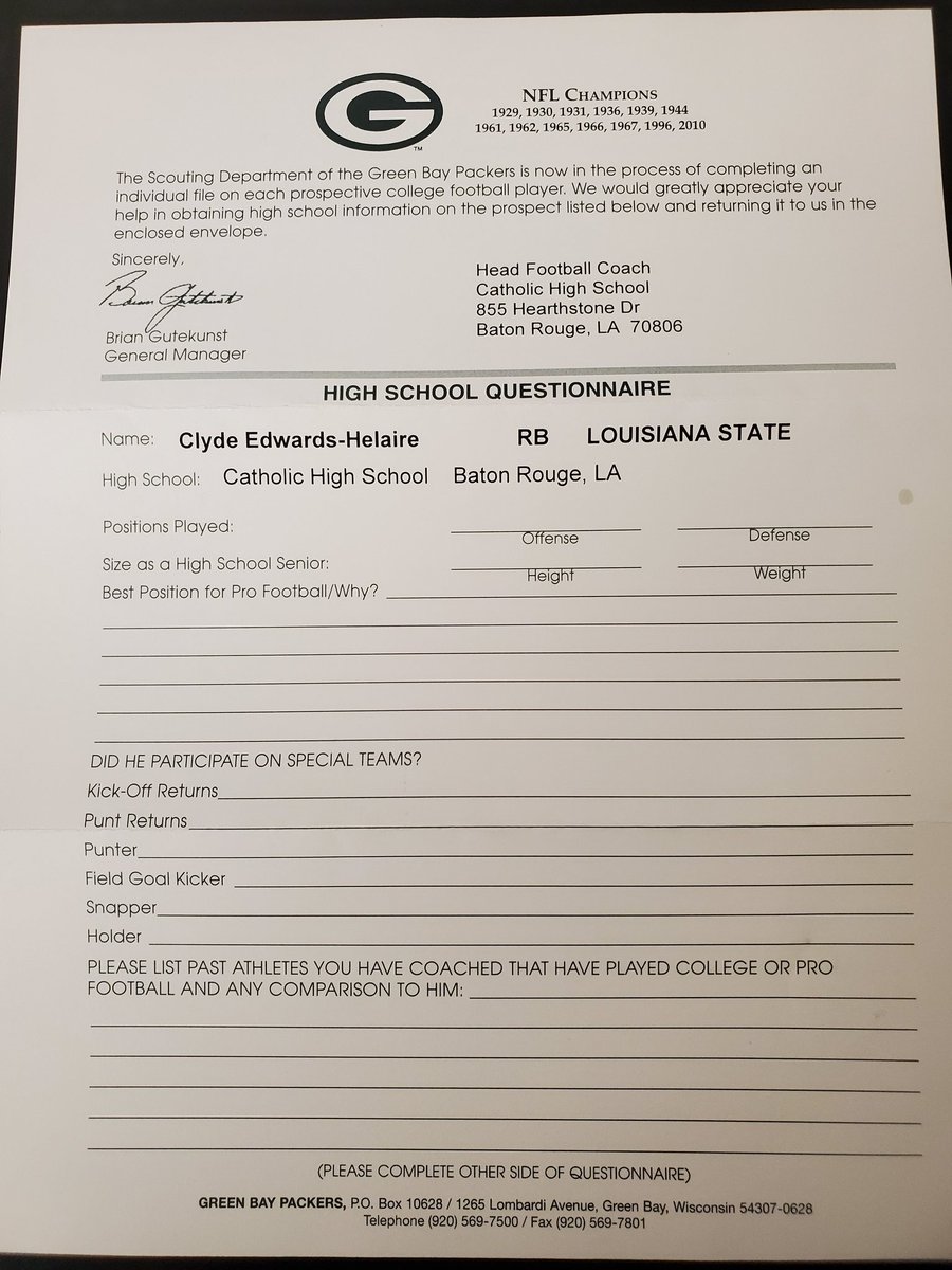 Fertitta_Gabe's tweet photo. NFL Draft questionnaires starting to roll in for @Clydro_22. All HS athletes should pay close attention... got NFL dreams? I'll ask you this 1 question: How would your current HS coach fill out this questionnaire? Note: Special Teams/Multi Sport/Ttack times/What type of student https://t.co/vtx4qy2JtN
