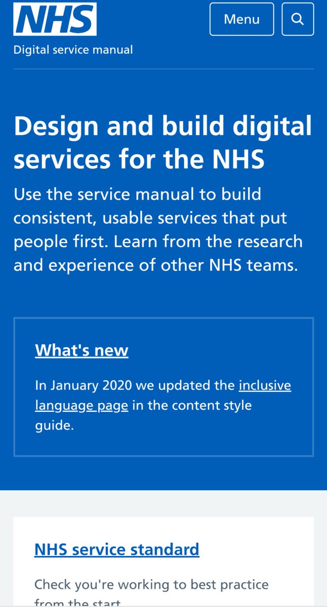 Screen grab of the home page of the NHS service manual