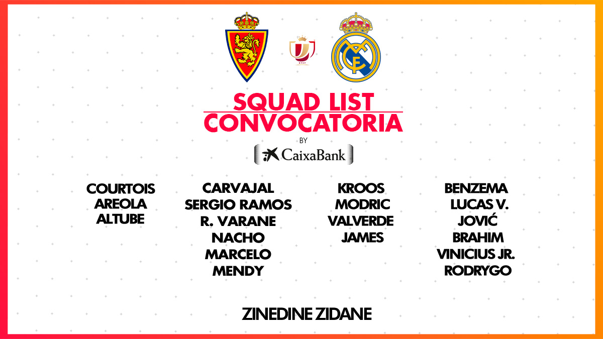 La convocatoria completa de Zidane para el Zaragoza-Real Madrid.