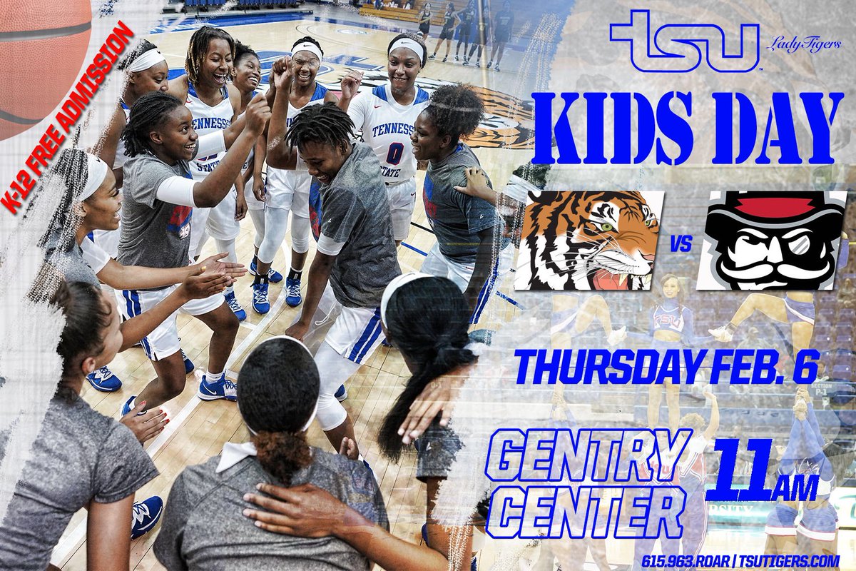 TSU_Tigers's tweet photo. Next week we need you to #PackGentry for the @tsuladytigers & @TSUTigersMBB games vs Austin Peay on Thur., Feb.6 - WBB tip at 11 a.m | MBB tip at 7:30 p.m. in Gentry Center #BigBlueRising https://t.co/X5cMw1TbeG