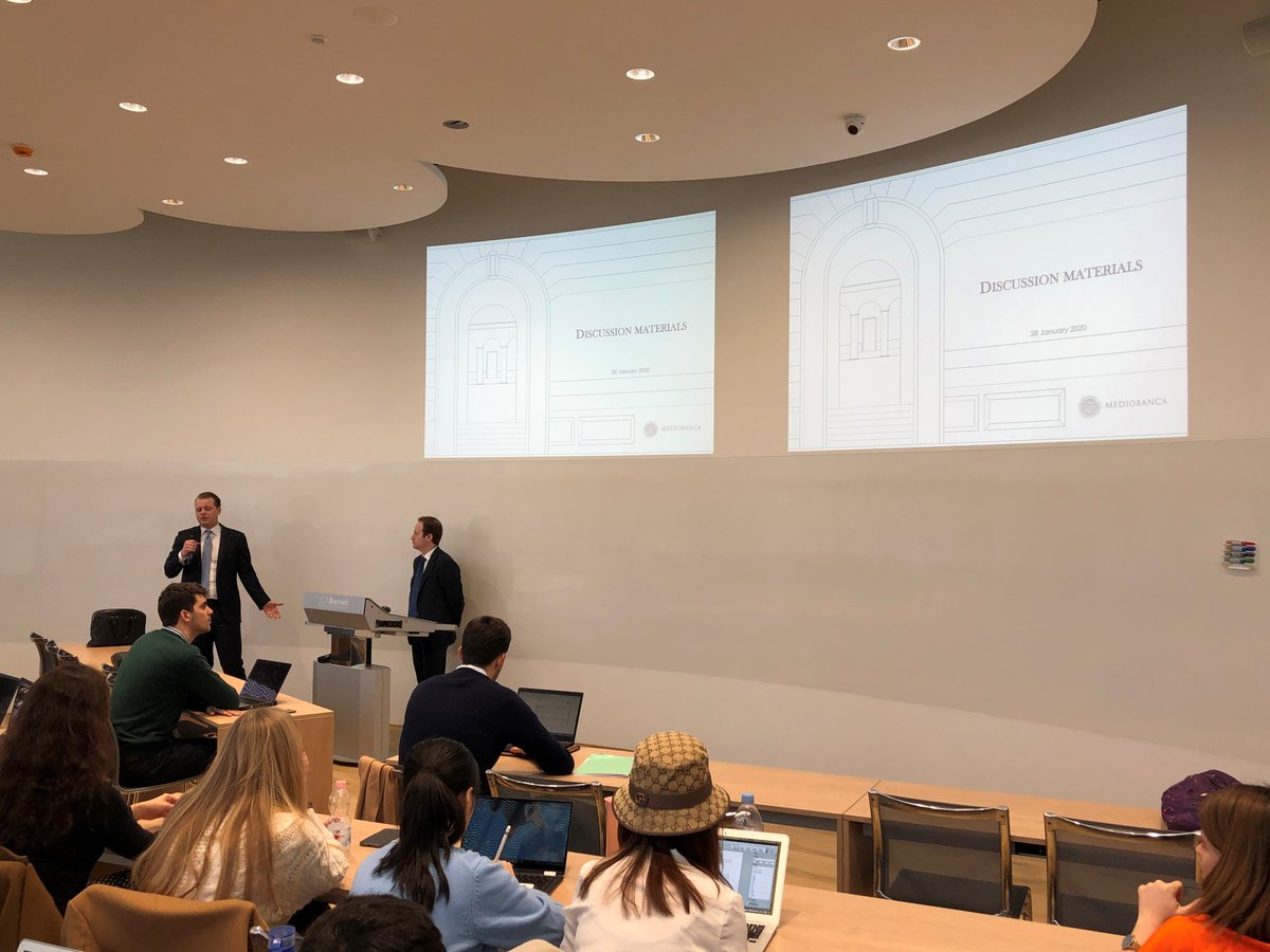 Master in Corporate Finance #MCF had the honor to #welcome Mr Umberto Belloni - Mediobanca Director in London - and MCF17 alumno Gašper Petrovčič for a Company Presentation for MCF20 students, #speaking about Mediobanca divisions in London. bit.ly/36z48NV